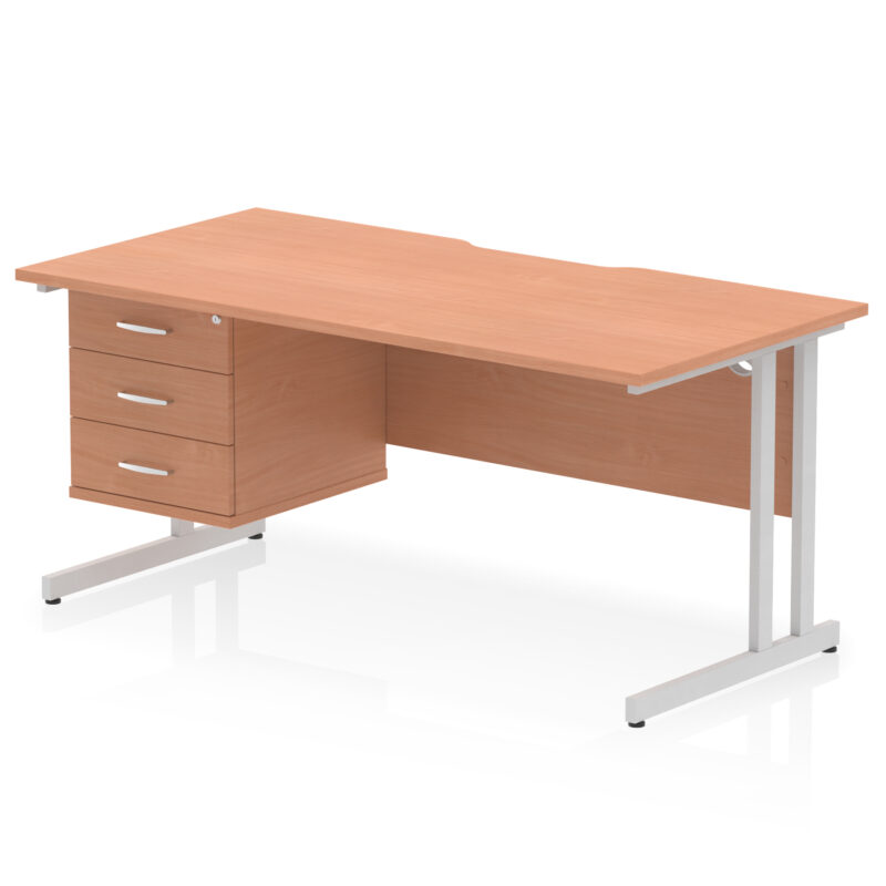 impulse scalloped edge 1600mm cantilever straight desk with single fixed pedestal