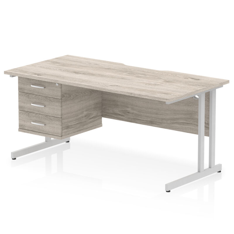 impulse scalloped edge 1600mm cantilever straight desk with single fixed pedestal