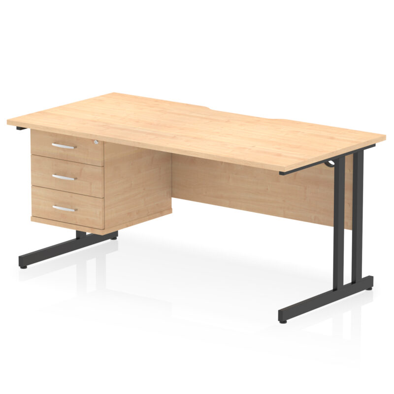 impulse scalloped edge 1600mm cantilever straight desk with single fixed pedestal
