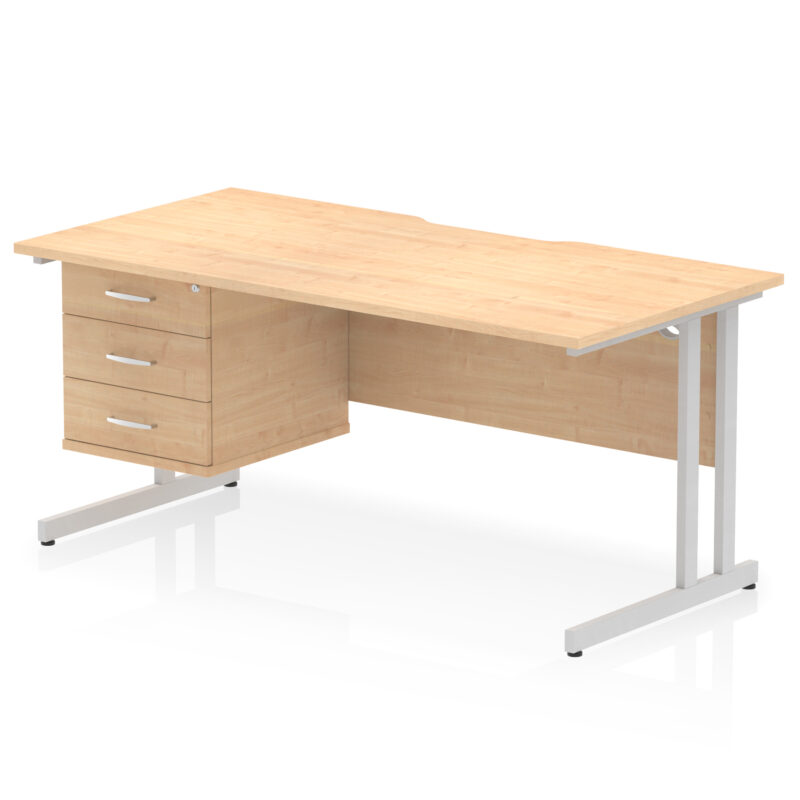 impulse scalloped edge 1600mm cantilever straight desk with single fixed pedestal
