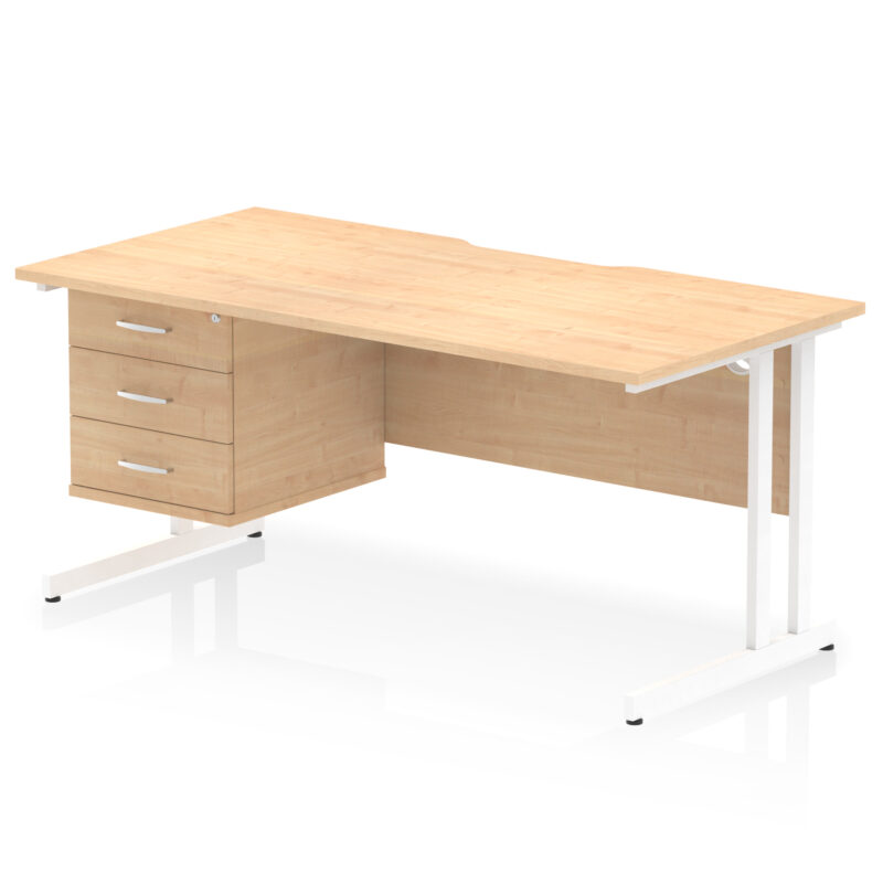 impulse scalloped edge 1600mm cantilever straight desk with single fixed pedestal