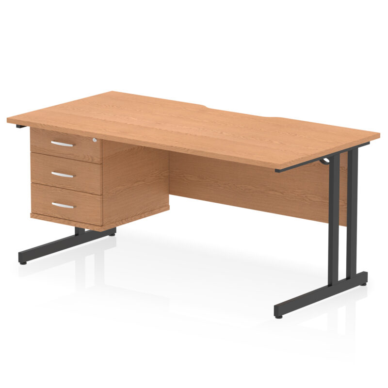 impulse scalloped edge 1600mm cantilever straight desk with single fixed pedestal