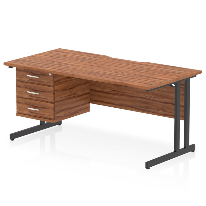 impulse scalloped edge 1600mm cantilever straight desk with single fixed pedestal