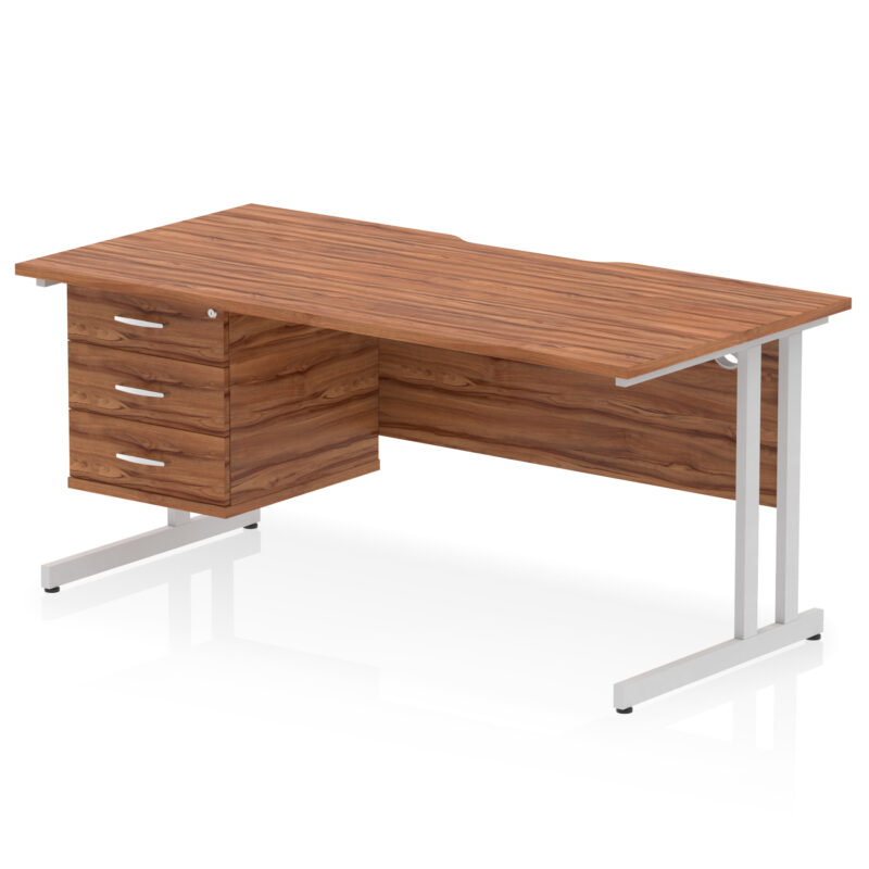 impulse scalloped edge 1600mm cantilever straight desk with single fixed pedestal