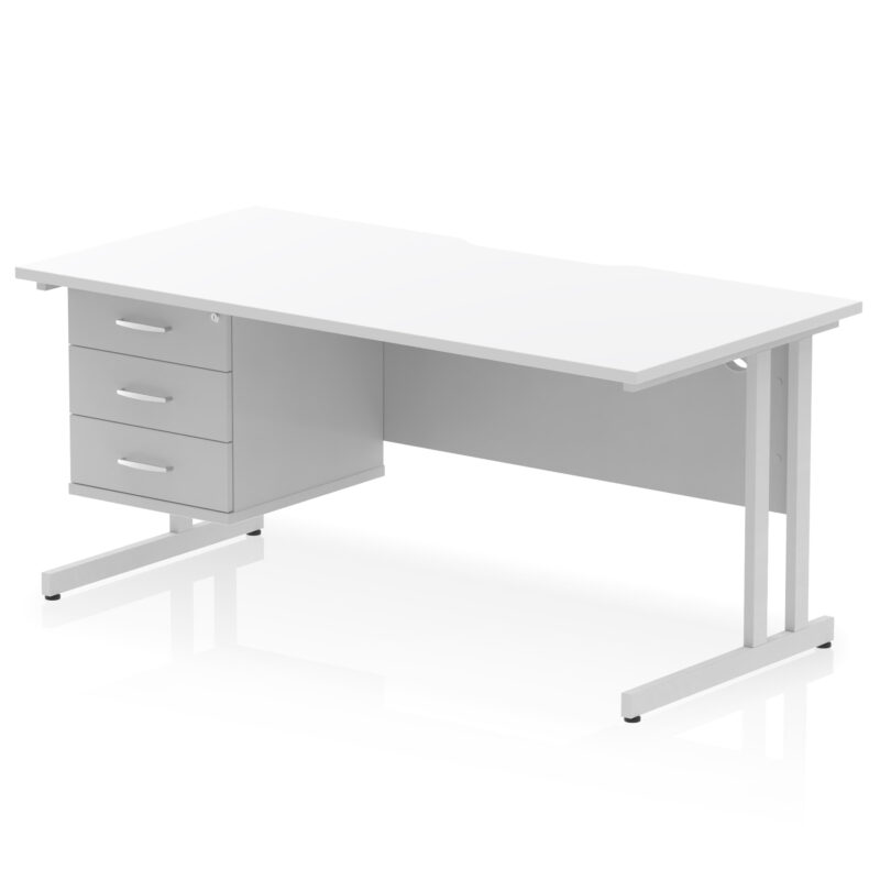 impulse scalloped edge 1600mm cantilever straight desk with single fixed pedestal