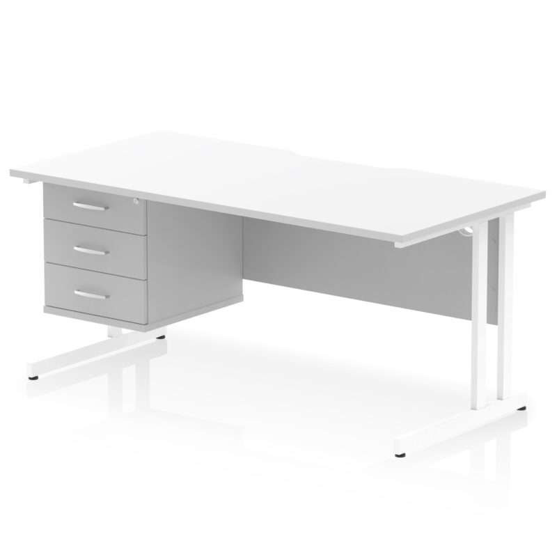 impulse scalloped edge 1600mm cantilever straight desk with single fixed pedestal