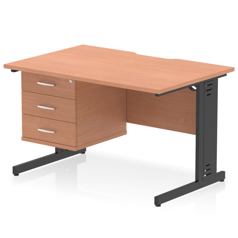 impulse scalloped edge 1200mm cable managed straight desk with single fixed pedestal