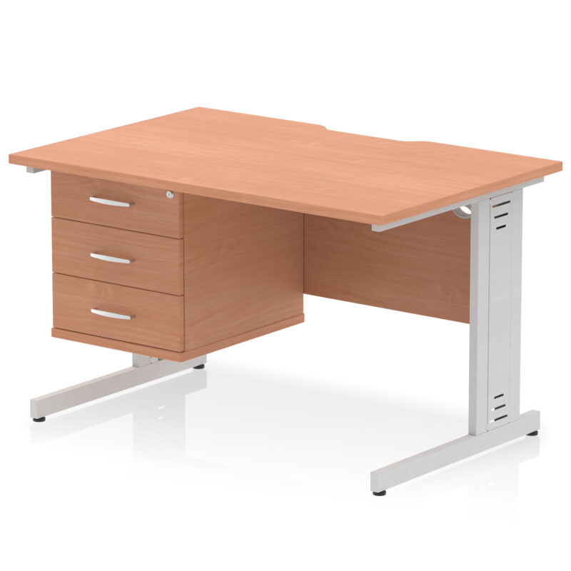 impulse scalloped edge 1200mm cable managed straight desk with single fixed pedestal