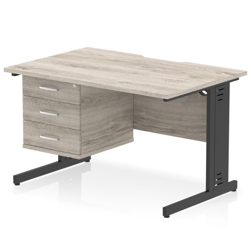 impulse scalloped edge 1200mm cable managed straight desk with single fixed pedestal