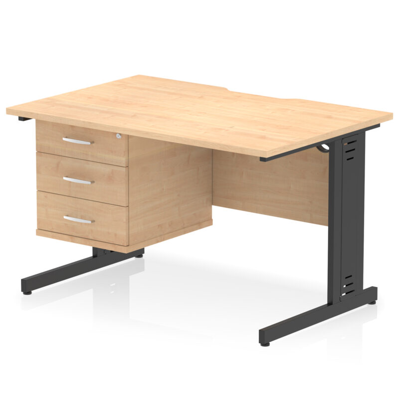 impulse scalloped edge 1200mm cable managed straight desk with single fixed pedestal