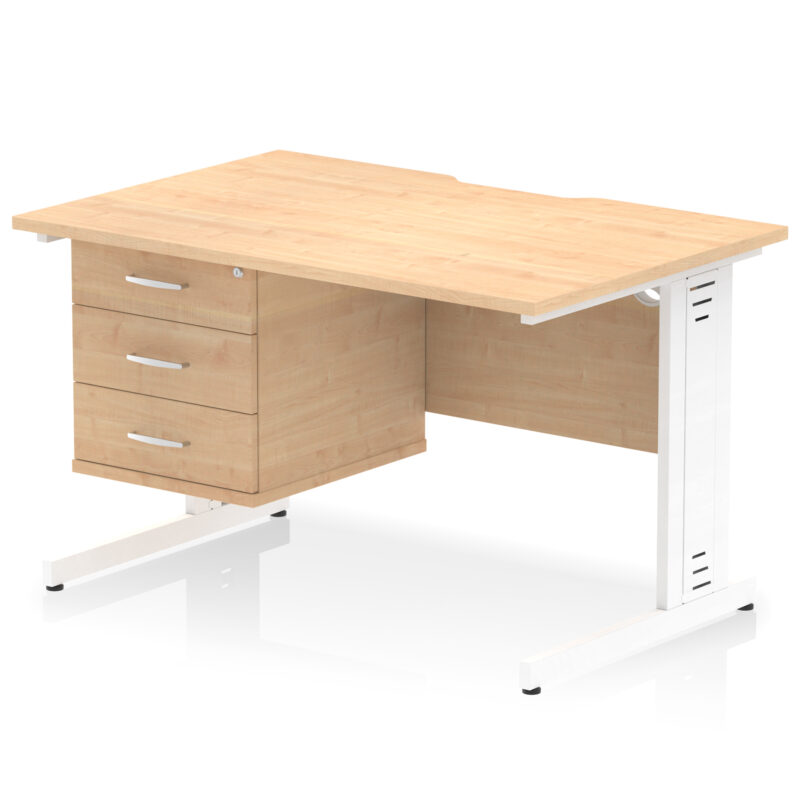 impulse scalloped edge 1200mm cable managed straight desk with single fixed pedestal