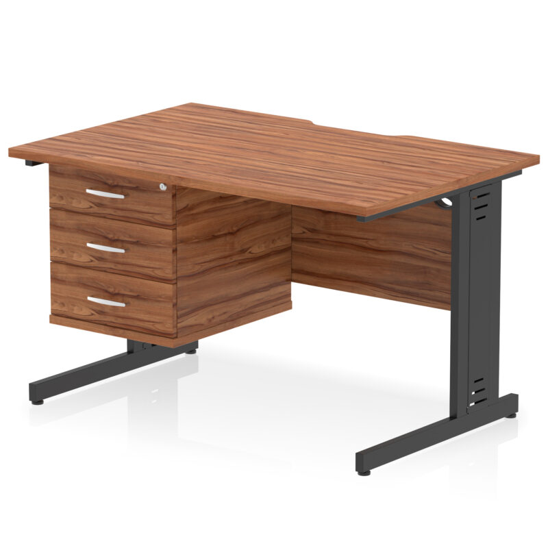 impulse scalloped edge 1200mm cable managed straight desk with single fixed pedestal