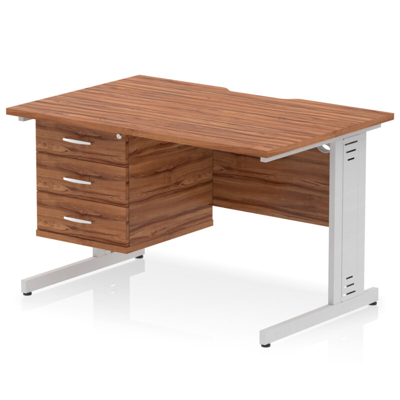 impulse scalloped edge 1200mm cable managed straight desk with single fixed pedestal
