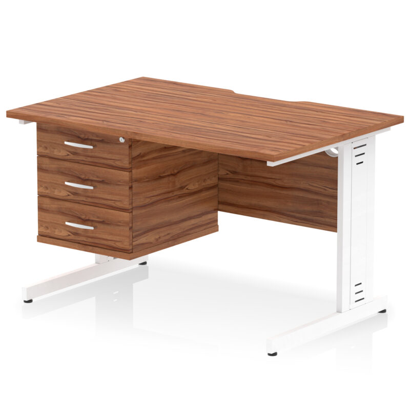 impulse scalloped edge 1200mm cable managed straight desk with single fixed pedestal