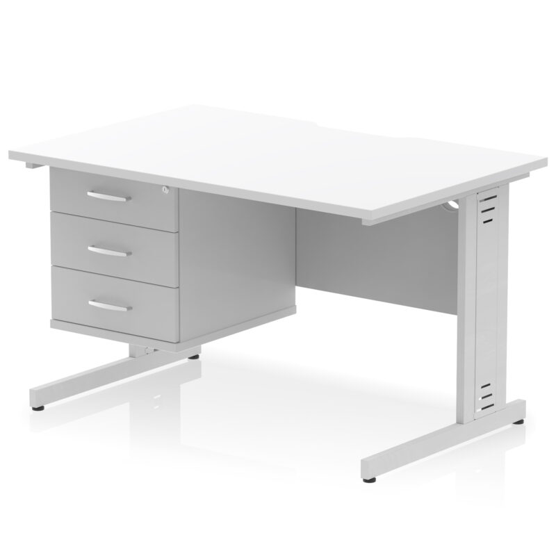 impulse scalloped edge 1200mm cable managed straight desk with single fixed pedestal