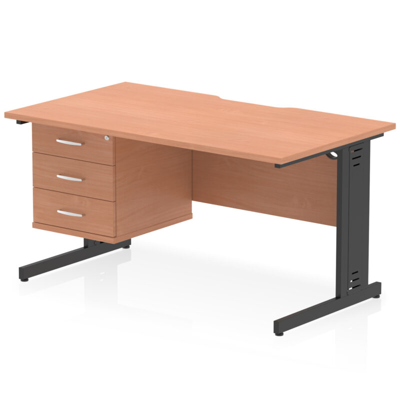 impulse scalloped edge 1400mm cable managed straight desk with single fixed pedestal