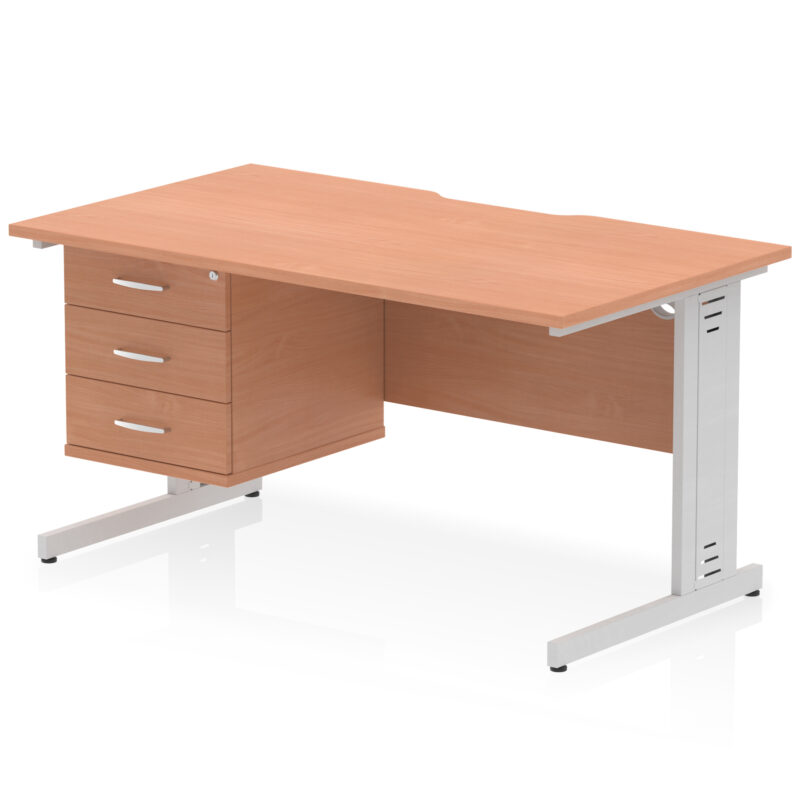 impulse scalloped edge 1400mm cable managed straight desk with single fixed pedestal