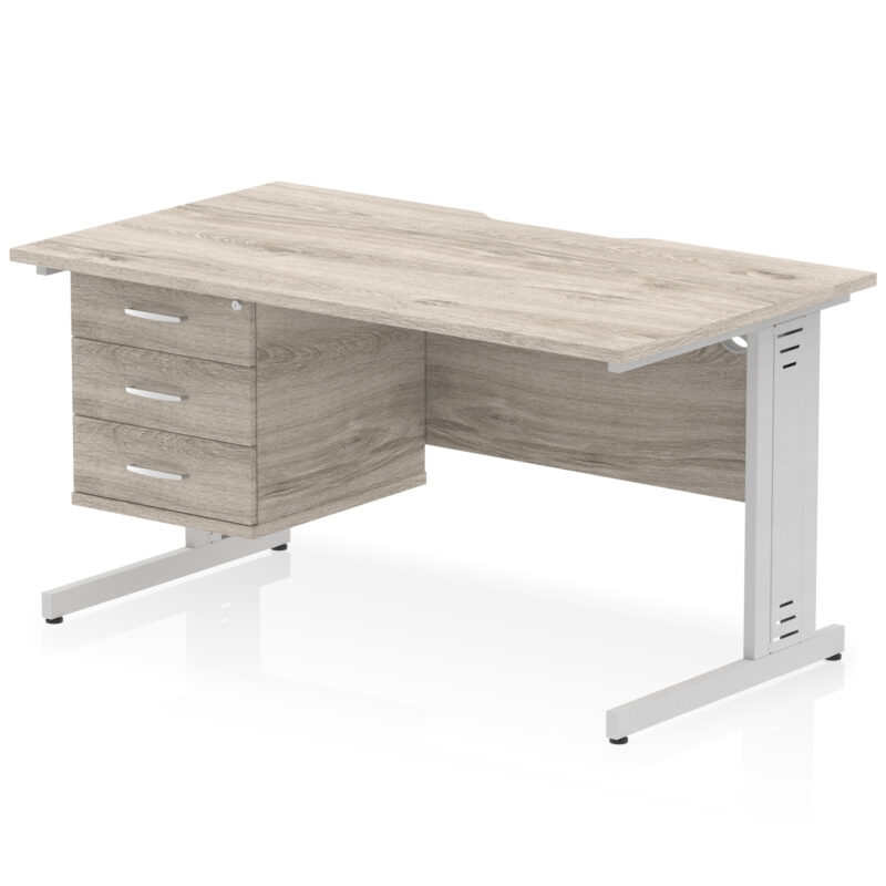 impulse scalloped edge 1400mm cable managed straight desk with single fixed pedestal