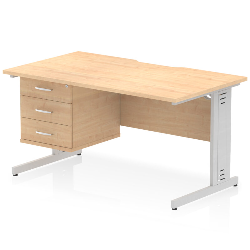 impulse scalloped edge 1400mm cable managed straight desk with single fixed pedestal