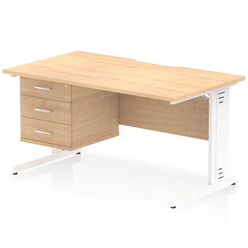 impulse scalloped edge 1400mm cable managed straight desk with single fixed pedestal