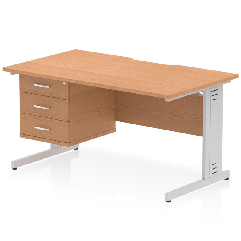 impulse scalloped edge 1400mm cable managed straight desk with single fixed pedestal