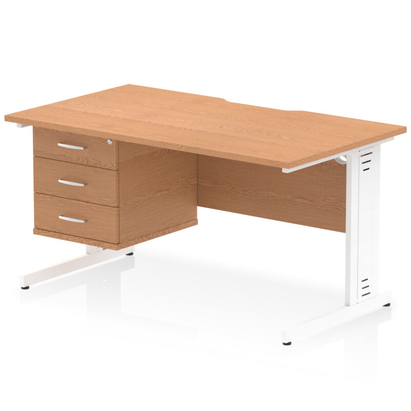impulse scalloped edge 1400mm cable managed straight desk with single fixed pedestal