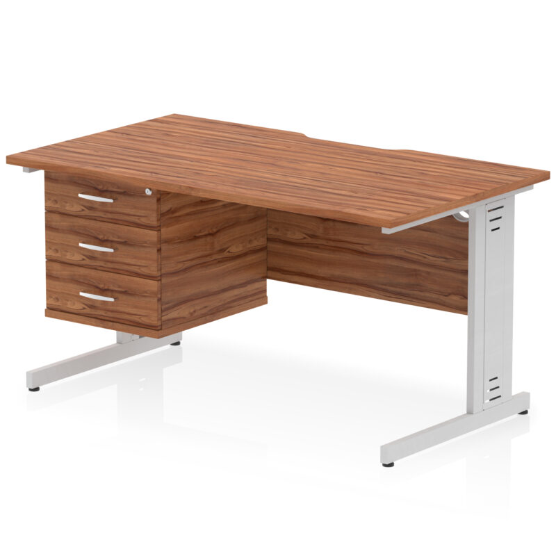 impulse scalloped edge 1400mm cable managed straight desk with single fixed pedestal