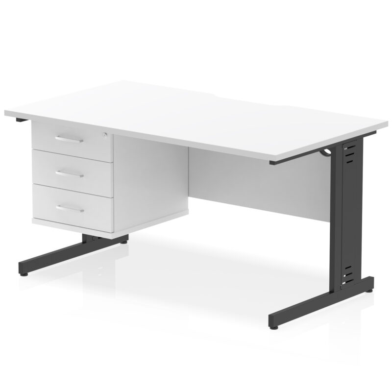 impulse scalloped edge 1400mm cable managed straight desk with single fixed pedestal