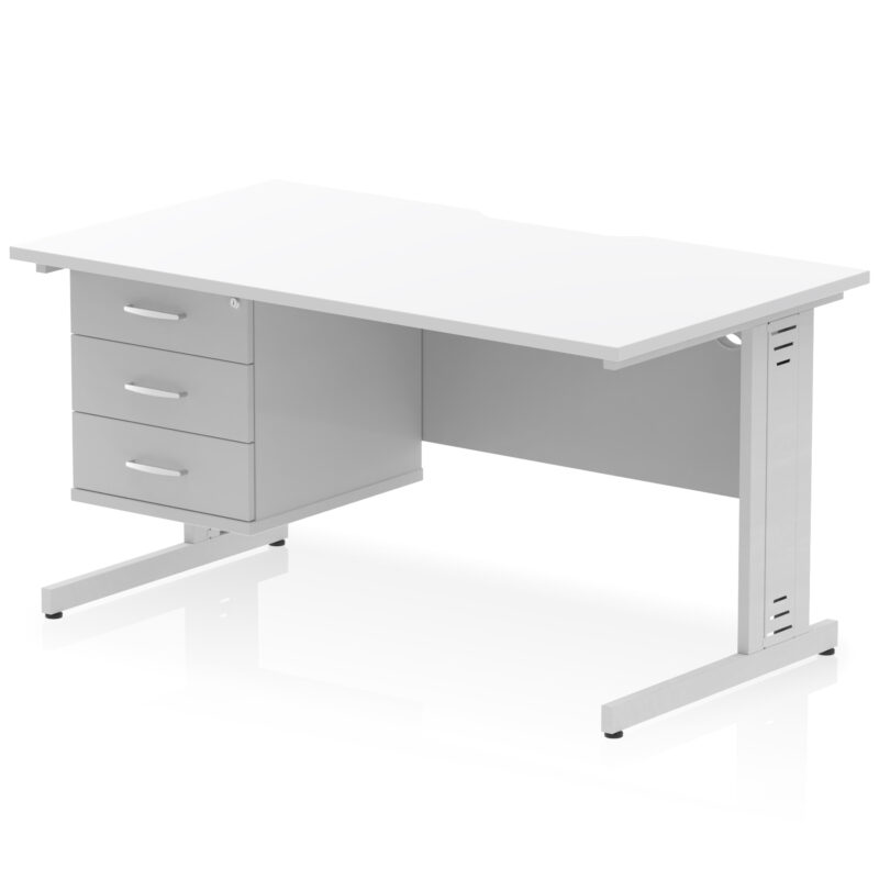 impulse scalloped edge 1400mm cable managed straight desk with single fixed pedestal