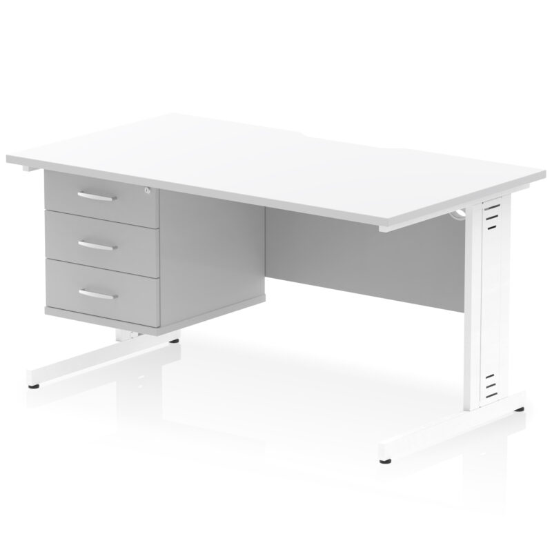 impulse scalloped edge 1400mm cable managed straight desk with single fixed pedestal