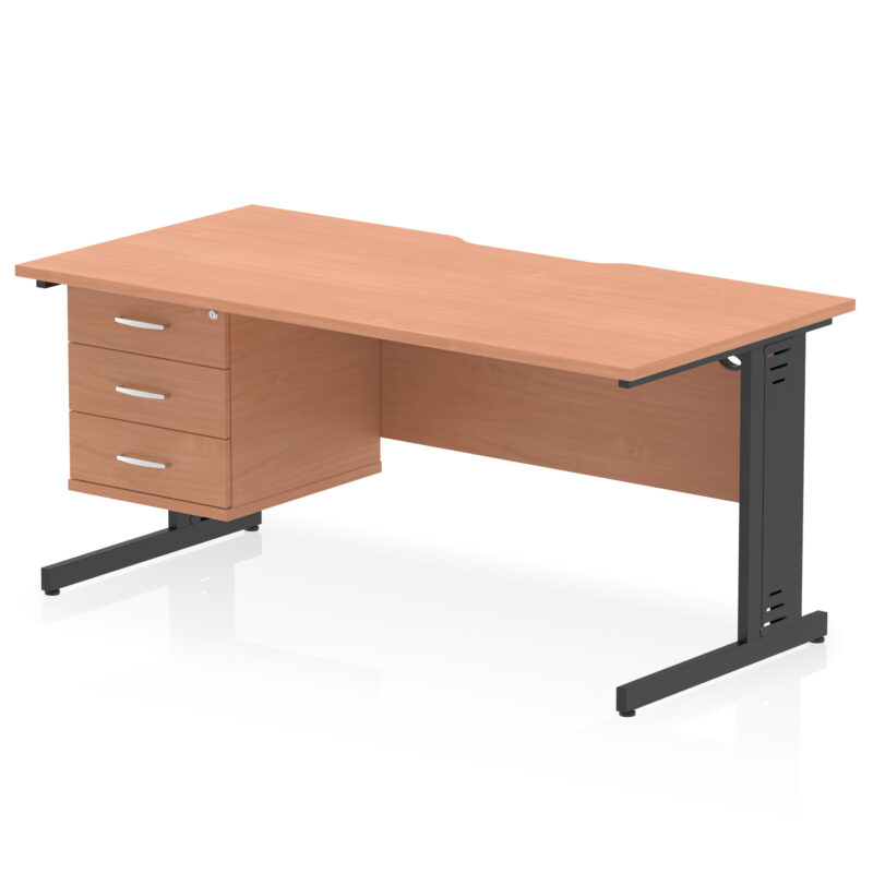 impulse scalloped edge 1600mm cable managed straight desk with single fixed pedestal