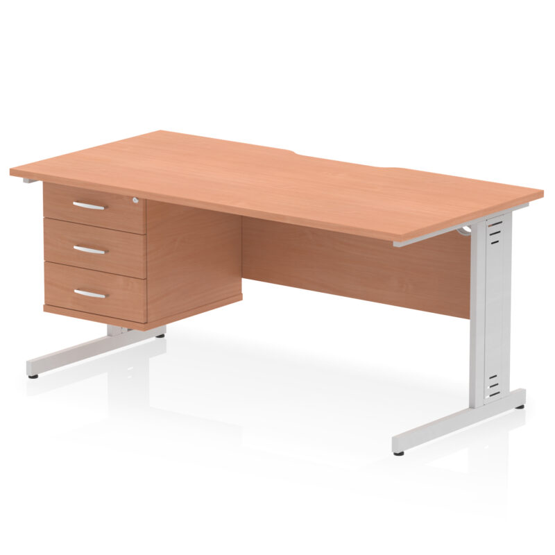 impulse scalloped edge 1600mm cable managed straight desk with single fixed pedestal