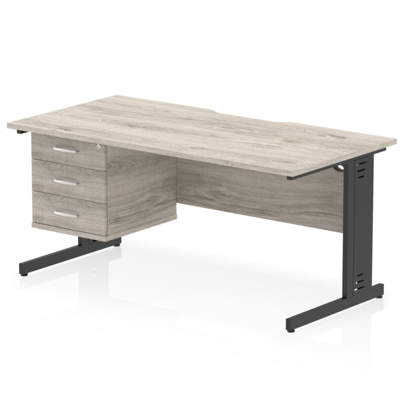 impulse scalloped edge 1600mm cable managed straight desk with single fixed pedestal