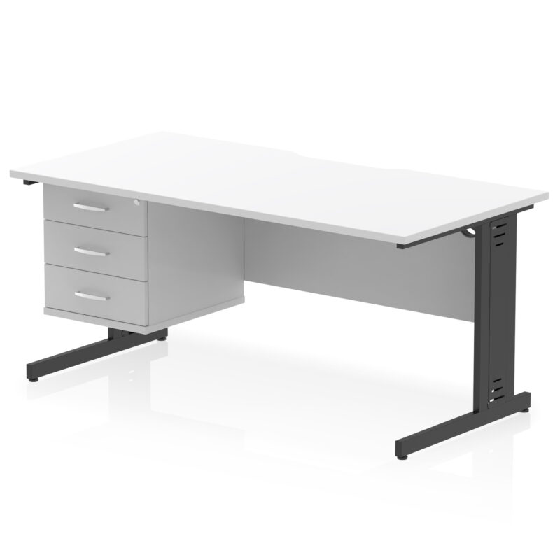 impulse scalloped edge 1600mm cable managed straight desk with single fixed pedestal