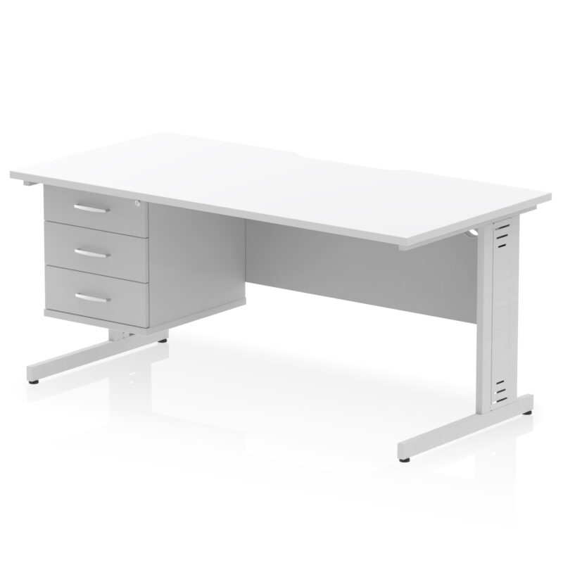 impulse scalloped edge 1600mm cable managed straight desk with single fixed pedestal