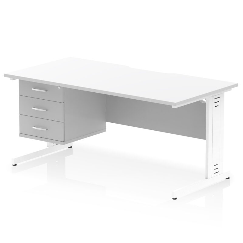 impulse scalloped edge 1600mm cable managed straight desk with single fixed pedestal