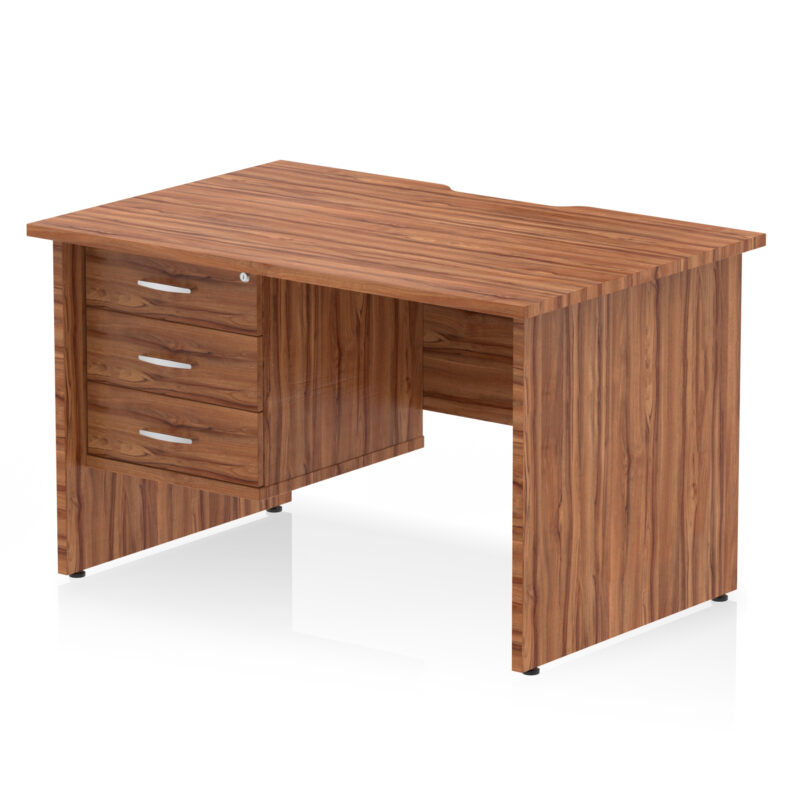 impulse scalloped edge 1200mm panel end straight desk with single fixed pedestal