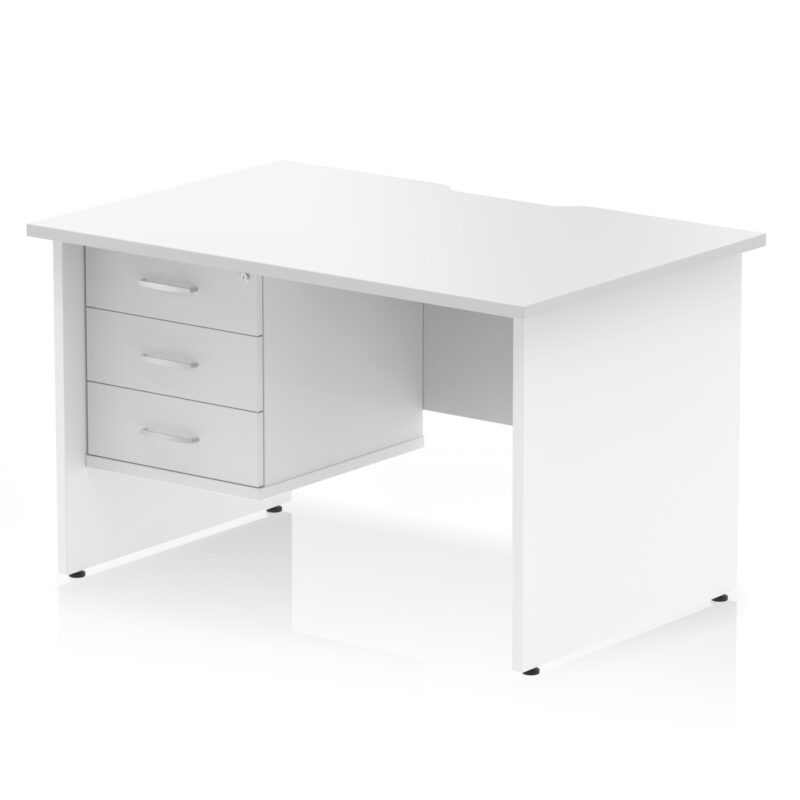 impulse scalloped edge 1200mm panel end straight desk with single fixed pedestal