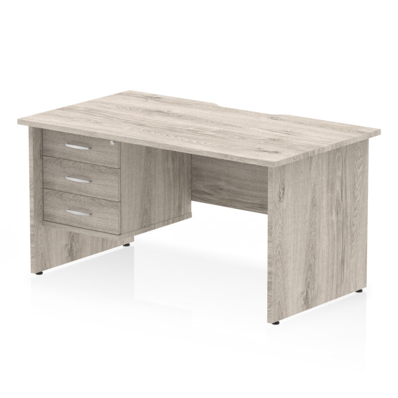 impulse scalloped edge 1400mm panel end straight desk with single fixed pedestal
