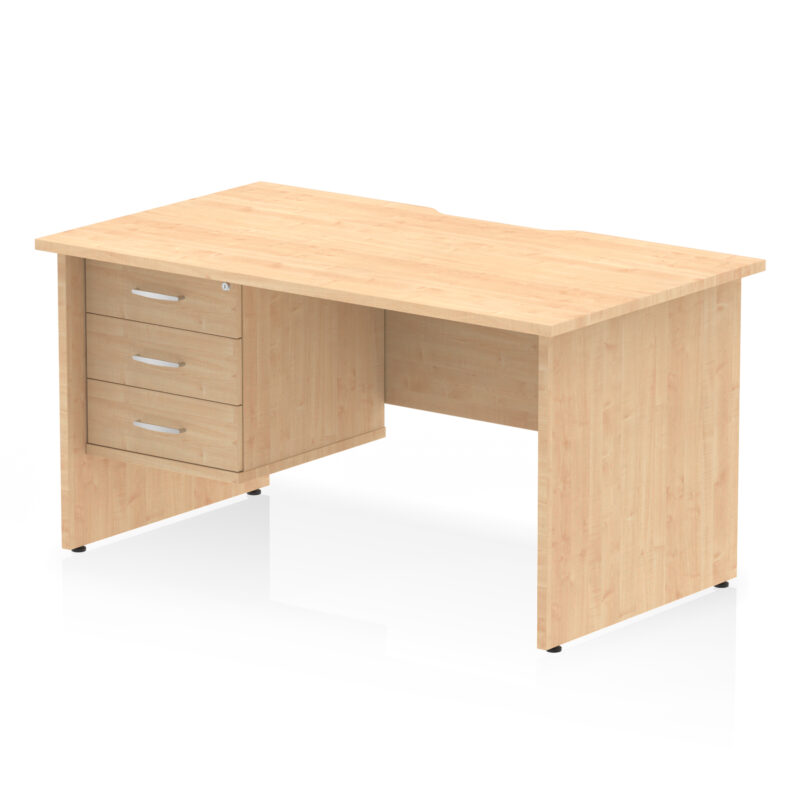impulse scalloped edge 1400mm panel end straight desk with single fixed pedestal