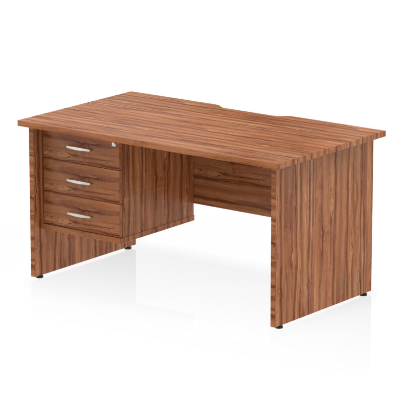 impulse scalloped edge 1400mm panel end straight desk with single fixed pedestal