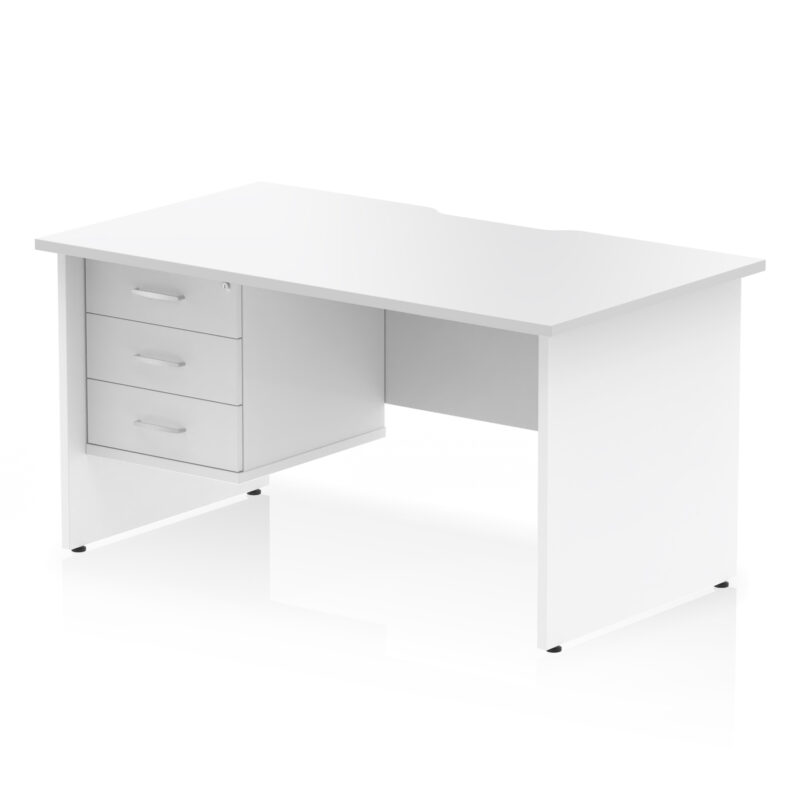 impulse scalloped edge 1400mm panel end straight desk with single fixed pedestal