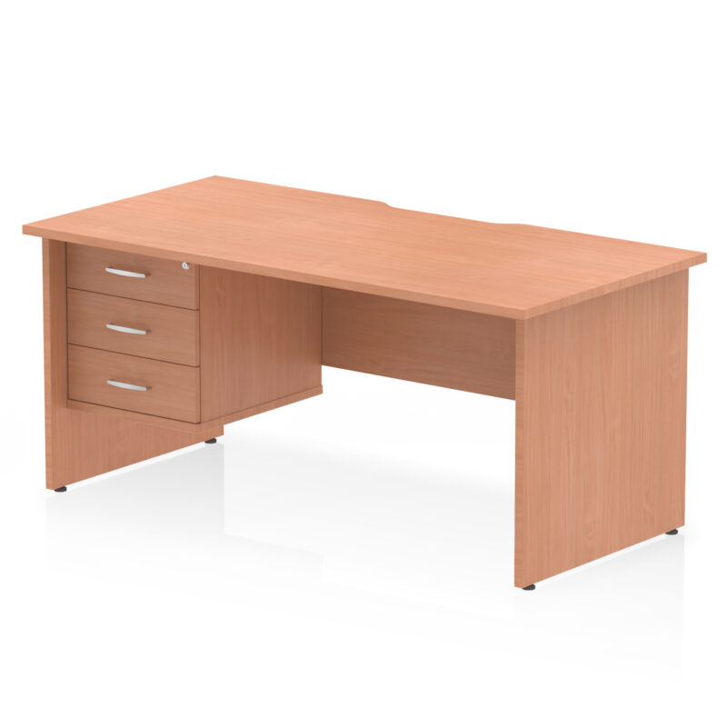 impulse scalloped edge 1600mm panel end straight desk with single fixed pedestal