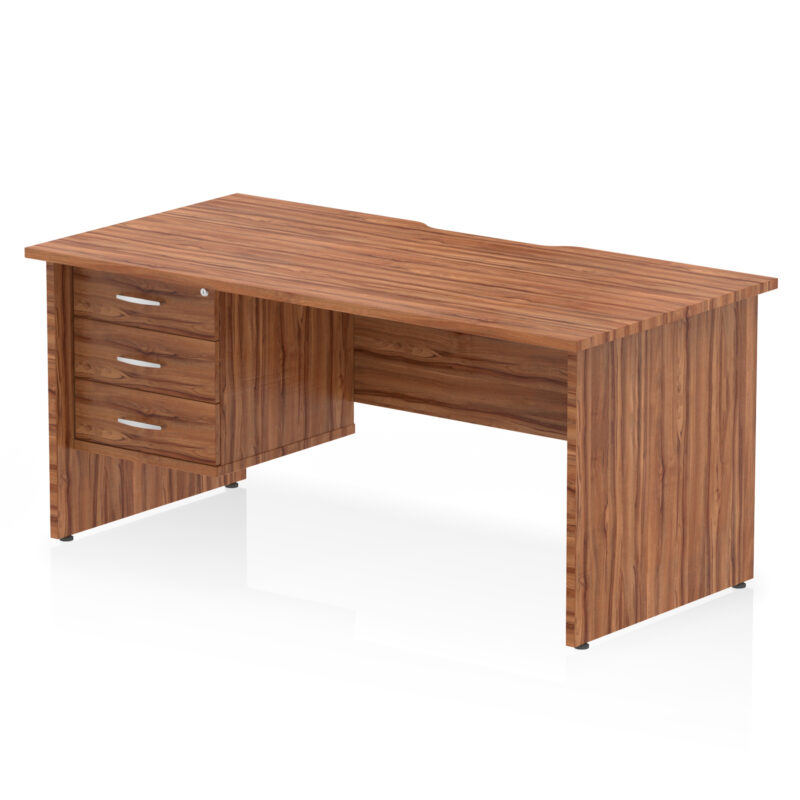 impulse scalloped edge 1600mm panel end straight desk with single fixed pedestal