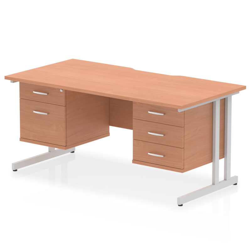 impulse scalloped edge 1600mm cantilever straight desk with two fixed pedestal