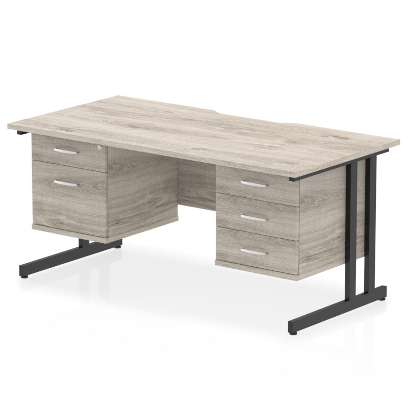 impulse scalloped edge 1600mm cantilever straight desk with two fixed pedestal
