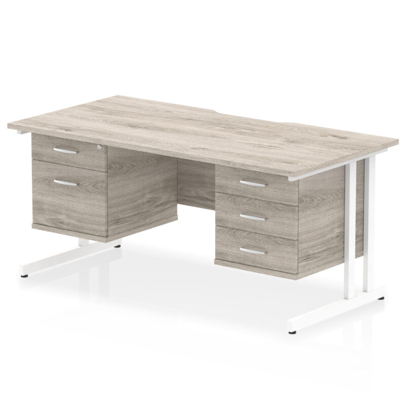 impulse scalloped edge 1600mm cantilever straight desk with two fixed pedestal