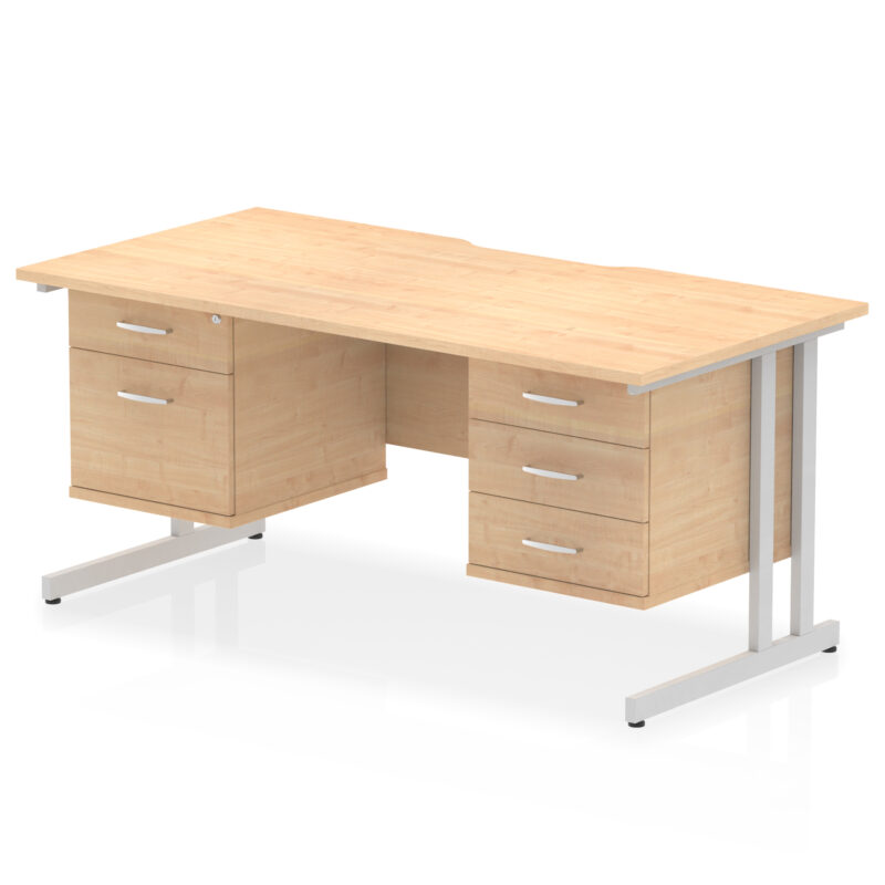 impulse scalloped edge 1600mm cantilever straight desk with two fixed pedestal
