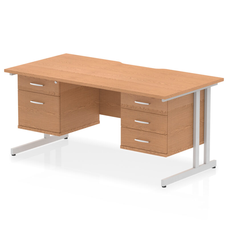 impulse scalloped edge 1600mm cantilever straight desk with two fixed pedestal