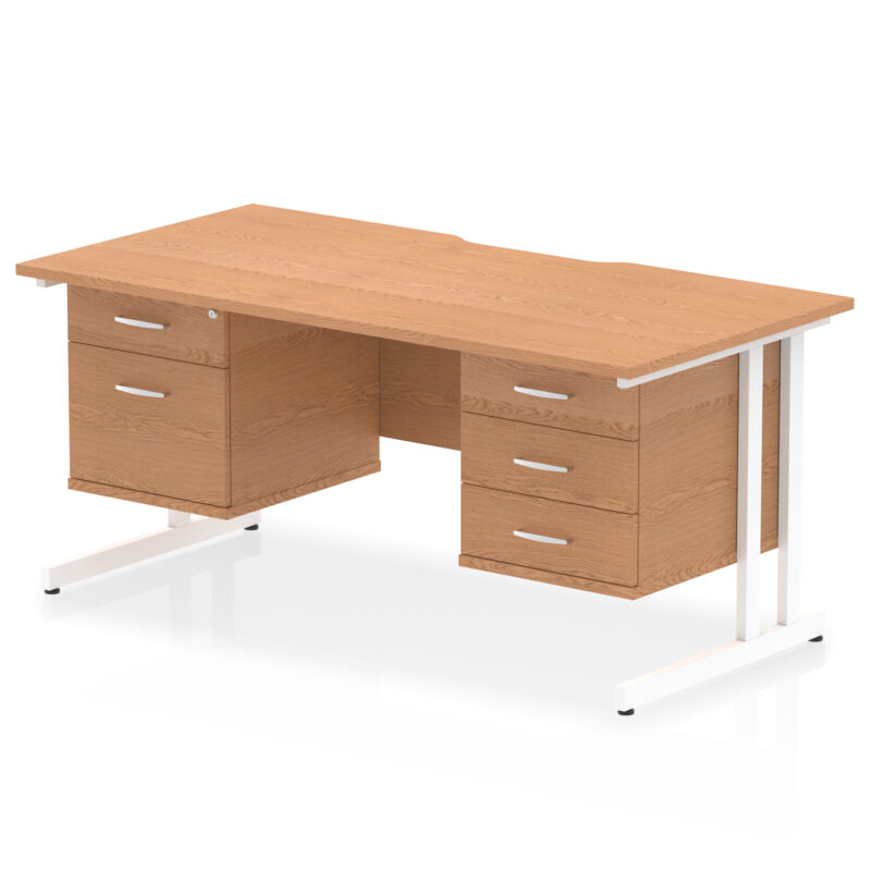 impulse scalloped edge 1600mm cantilever straight desk with two fixed pedestal